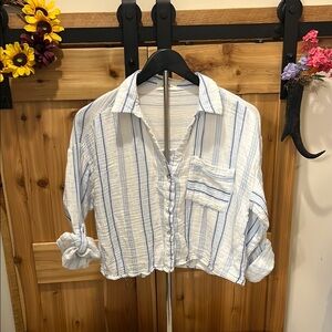 Love Notes White and Blue Striped Button Down Shirt